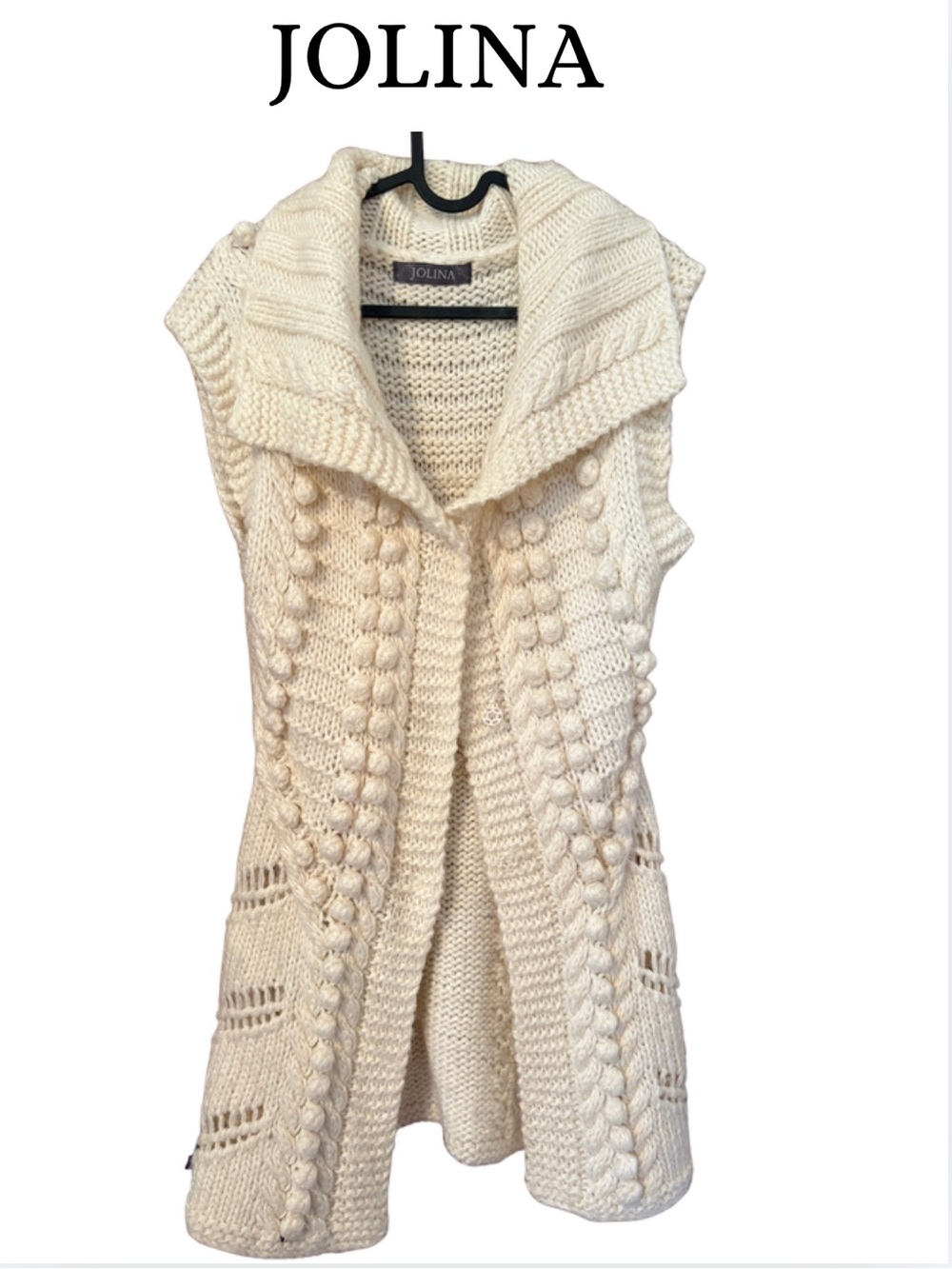 Lina Ivory Textured Cable-Knit Sleeveless Cardigan